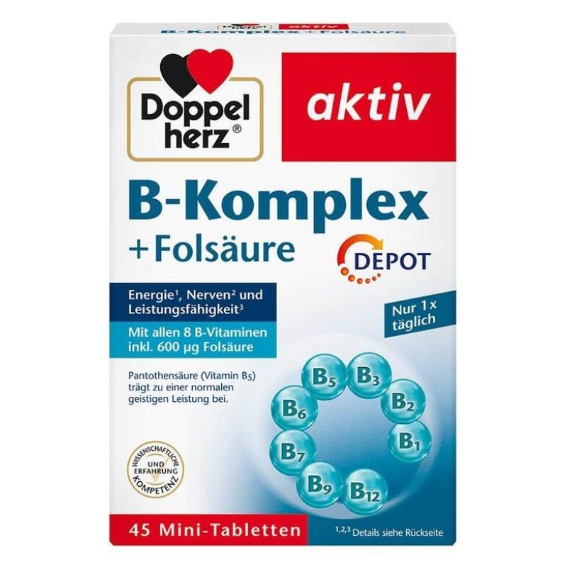 【素食】多寶雙心Doppelherz B Komplex  Folsaure 長效B群維他命+葉酸片 45 顆