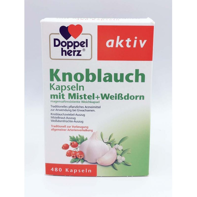 多寶雙心Doppelherz大蒜精膠囊 大容量480粒裝 天然成分大蒜、榭寄生、山楂