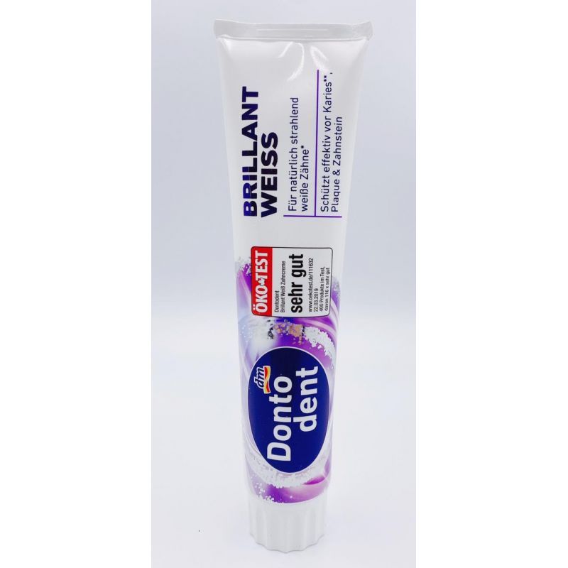 【素食】人氣Dontodent超潔白成人牙膏125 ml-無麩質 含氟-Zahnpasta Brillant Weiß (紫)