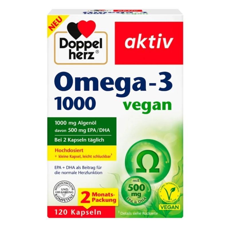 【素食】多寶雙心 德國順心魚油 Omega-3 1000mg 120顆 2個月份